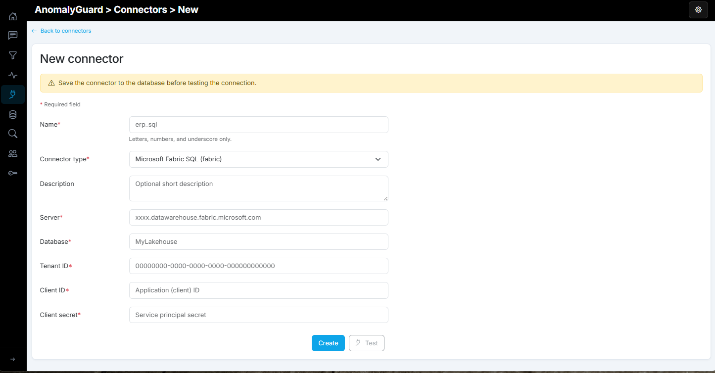 Fabric connector settings