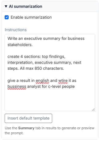 AI summarization on filter