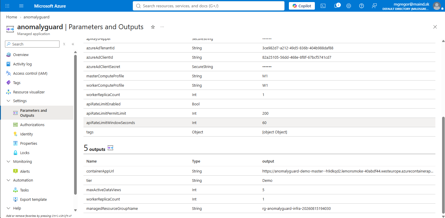 Parameters and Outputs