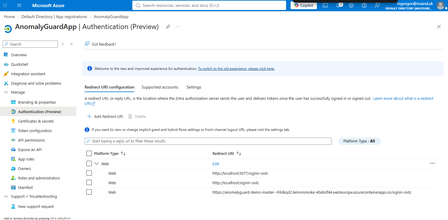 Redirect URI on app registration Authentication